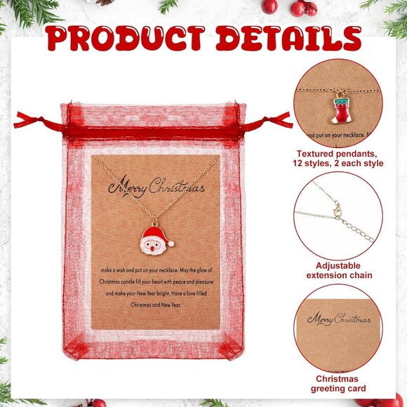 Elegant Christmas Jewelry Set: 24 Festive Necklaces with Cards & Bags for Women - Picture 3 of 7